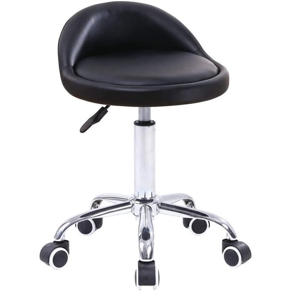 ANHXN PU Leather Round Rolling Stool with Back Rest Height Adjustable Swivel Drafting Work SPA Task Chair with Wheels
