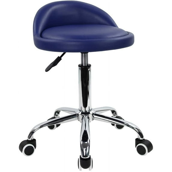 ANHXN PU Leather Round Rolling Stool with Back Rest Height Adjustable Swivel Drafting Work SPA Task Chair with Wheels
