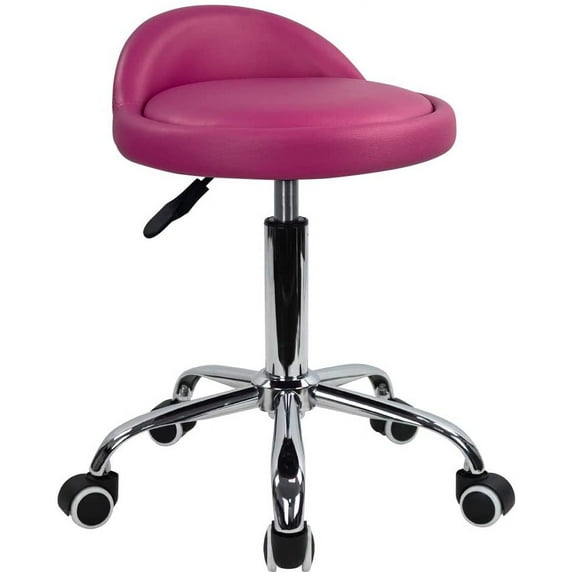 ANHXN PU Leather Round Rolling Stool with Back Rest Height Adjustable Swivel Drafting Work SPA Task Chair with Wheels