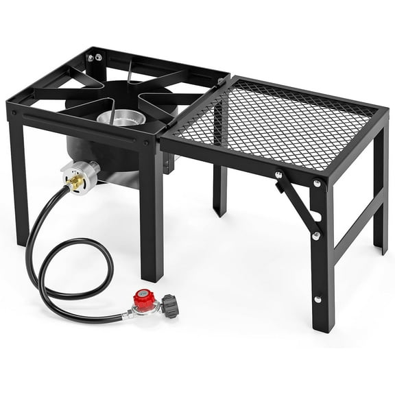 ANHXN Portable Propane Gas Stove with Detachable & Foldable Side Rack, Single Burner Camp Stove Cooker for Outdoor Backyard Cooking, Camping, Tailgating, Canning, Frying Turkey & Boiling Seafood