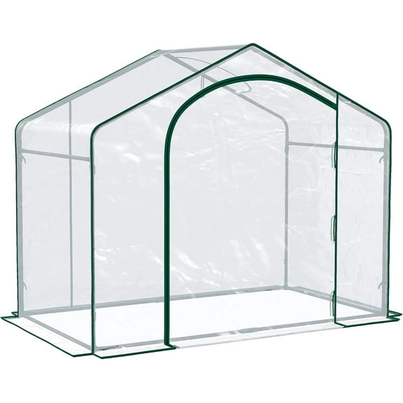 ANHXN Portable Walk-in Greenhouse, Plastic Cover, Steel Frame Garden Hot House, Zipper Door, Top Vent for Flowers, Vegetables, Saplings, Tropical Plants, Clear