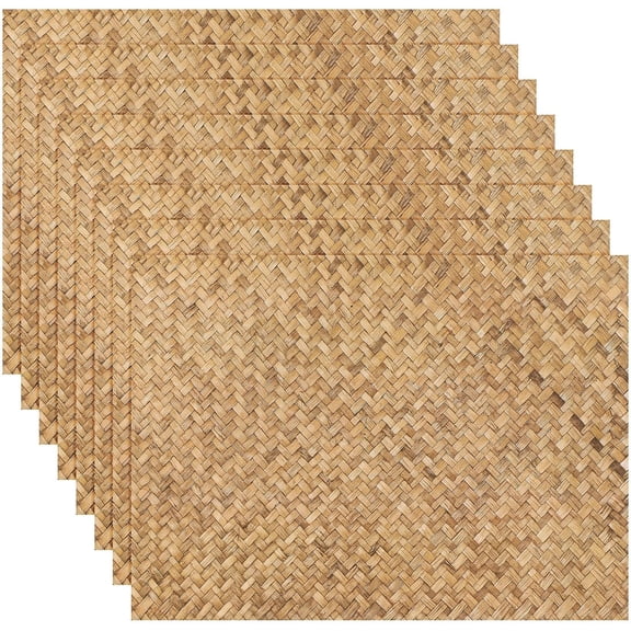 ANHXN Rattan Paper Place Mats Farmhouse Disposable Wicker Printed Paper Place Mats for Dinner Plates Woven Pattern Rectangle Table Placemats for Wedding