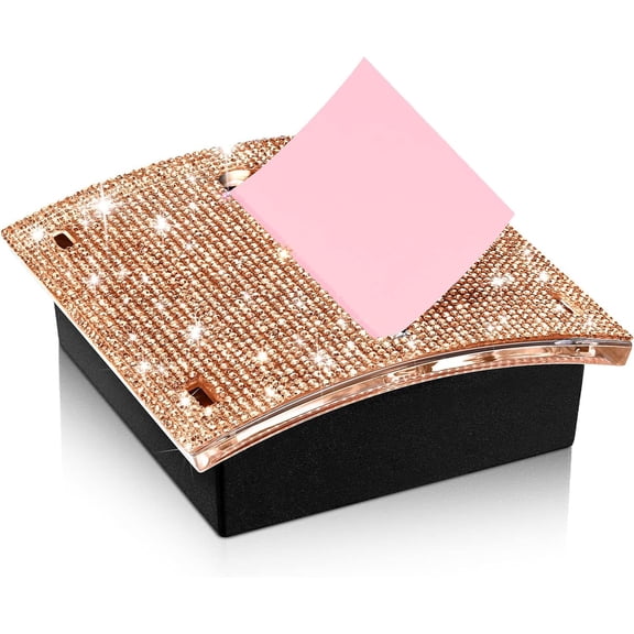 ANHXN Rhinestone Self Stick Note Pad Holders Cute Note Holder Sticky Dispenser Bling Memo Stick Dispenser for Office Employee Coworkers Gifts Home Desk Supplies