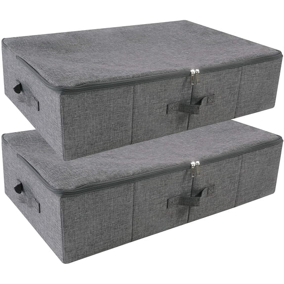 ANHXN Rigid Underbed Storage Boxes with Zip Lid for Clothes, Bedding Sheets, Blankets Organiser