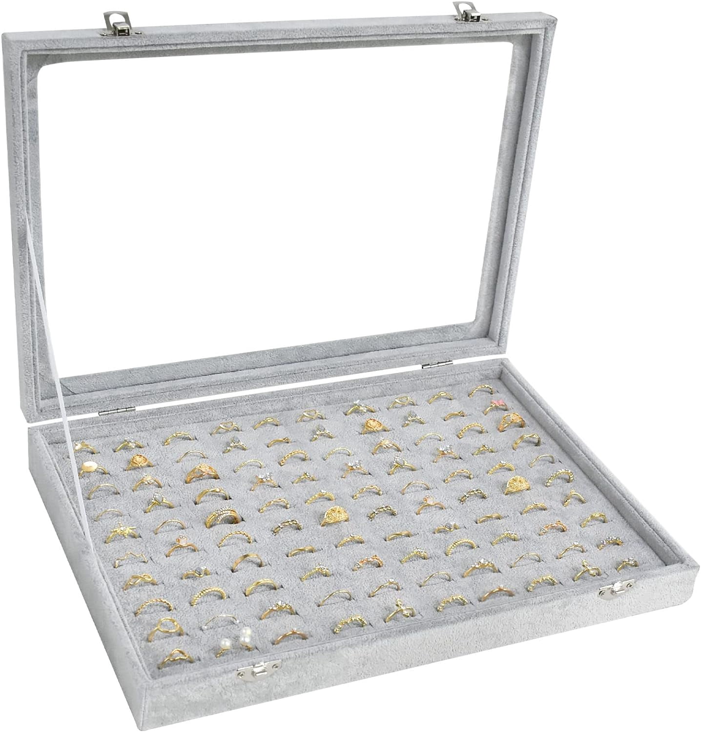 ANHXN Ring Display Case Organizer Box with Transparent Lid, Ring Holder ...