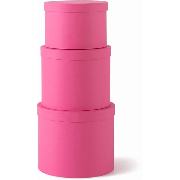 ANHXN Round Gift Boxes with Lids – Set of 3 Circular Boxes for Flowers, Bouquets & Arrangements, Cardboard Cylinder Gift Box Set for Roses, Décor and Special Presentations