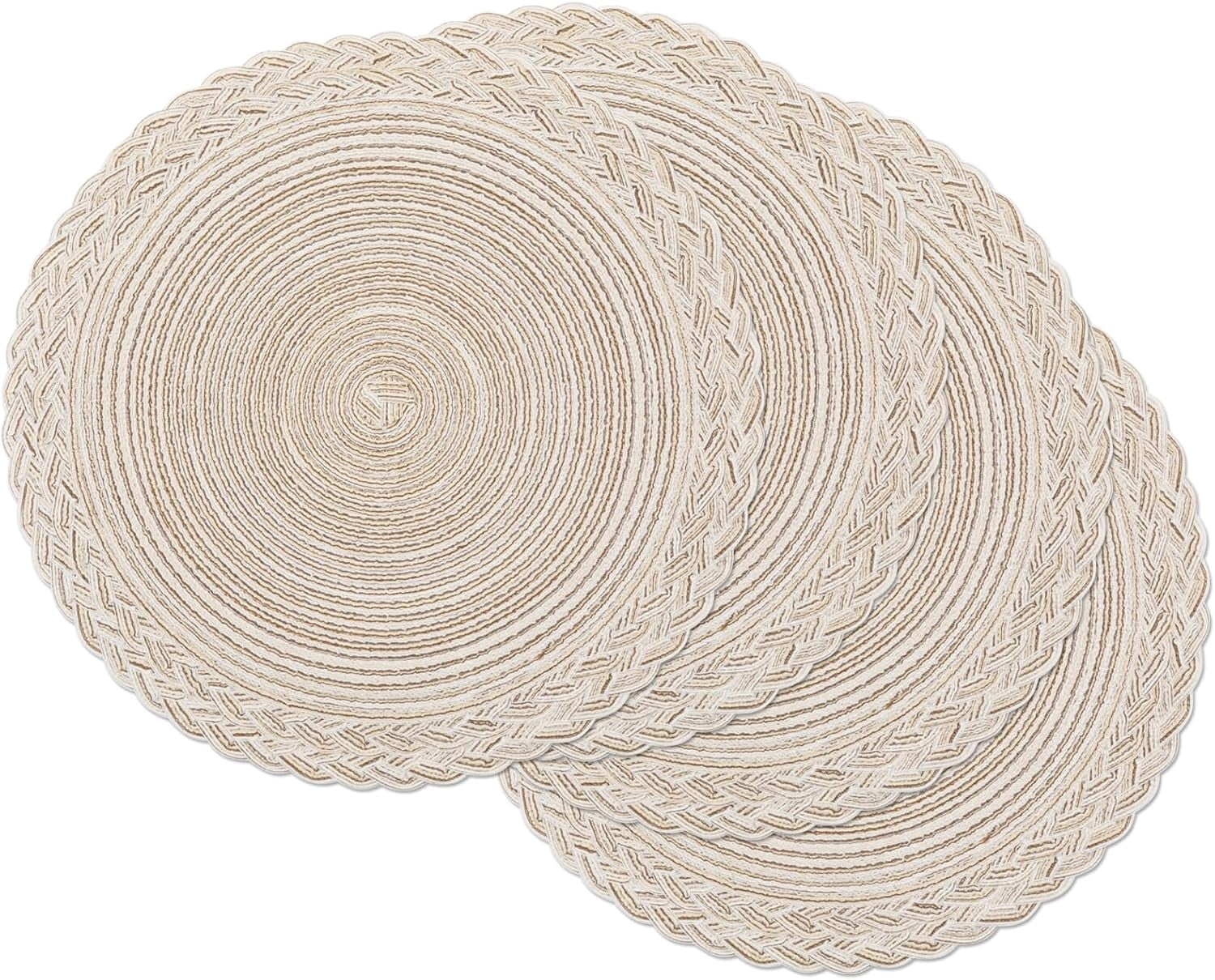 ANHXN Round Placemats Boho Braided Border Circle Place Mats Washable ...