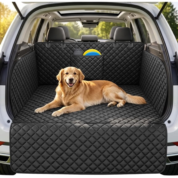 ANHXN SUV Cargo Liner for Dogs Pet Cargo Cover with Bumper and Side Flap 600D Oxford Heavy Duty Waterproof Pet Cargo Protector Nonslip Backing Scratch Proof Durable Soft Dog Seat Cover Mat for SUVs