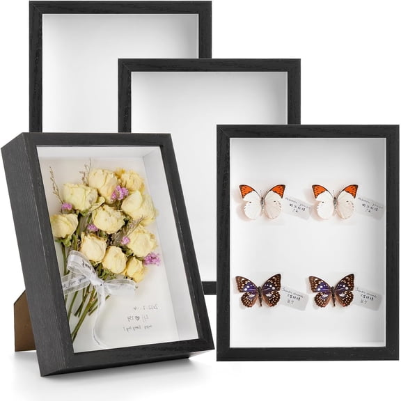 ANHXN  Shadow Box Frame,  Wood Picture Frame Memory Display Case for Bouquets, Photos, Medals, Wall, Tabletop