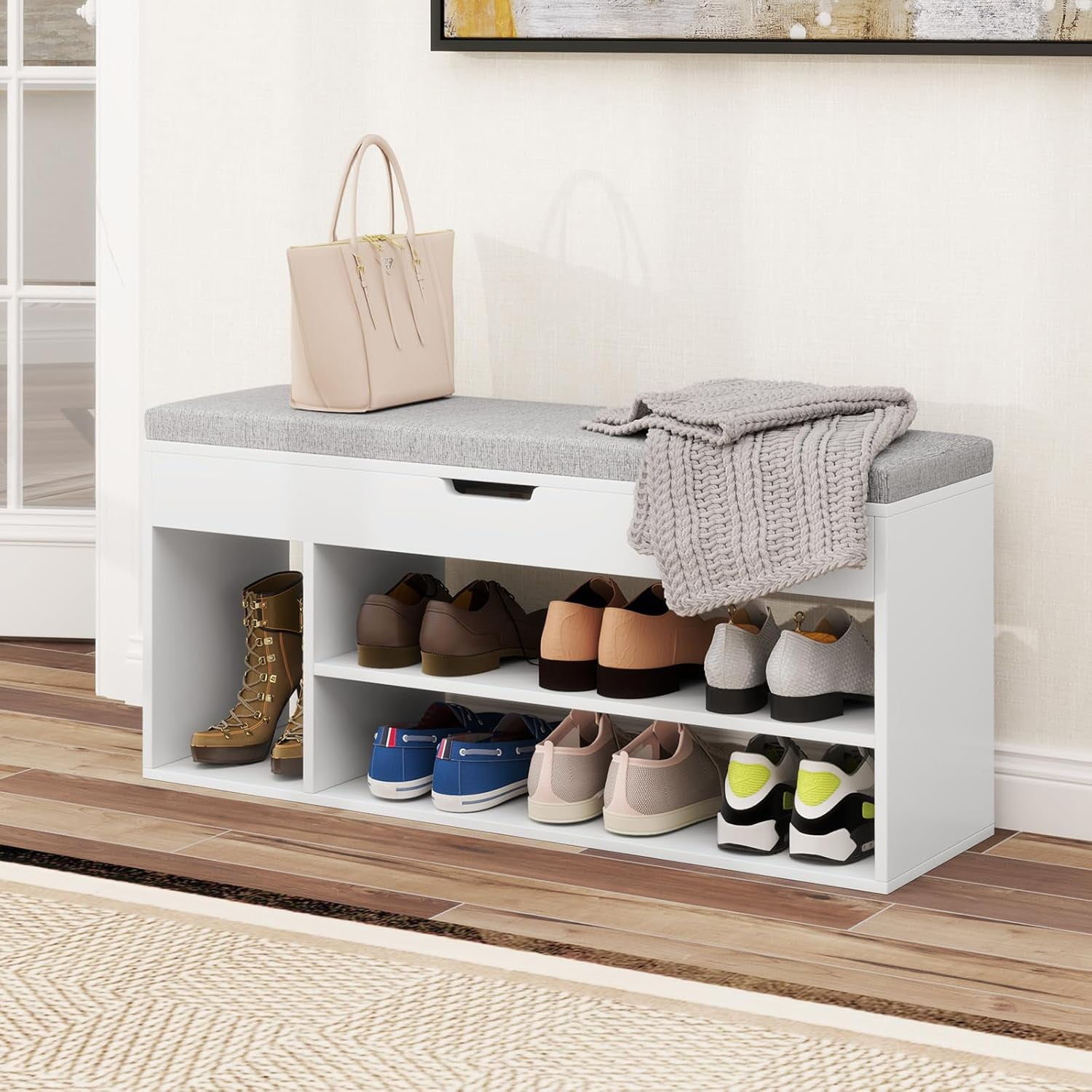 ANHXN Shoe Storage Bench,Shoe Rack Organizer w/Flip-Top Storage ...