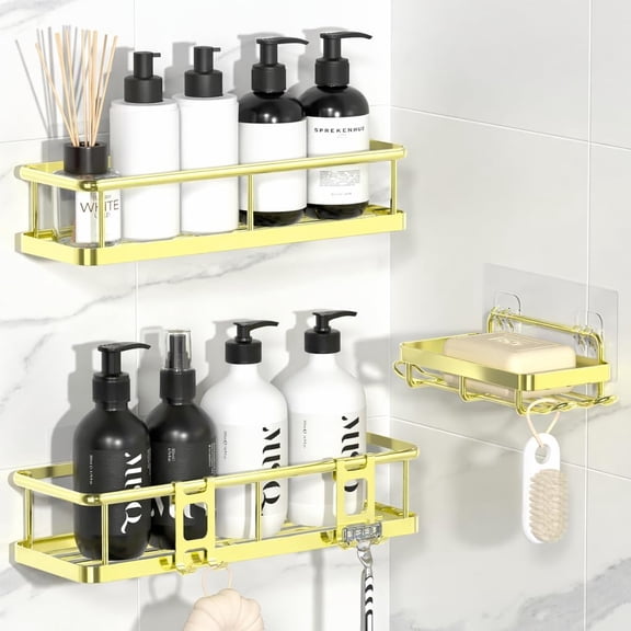 ANHXN Shower Caddy Adhesive, Rustproof Shower Shelves for Inside Shower, Large Capacity Bathroom Organizers and Storage, Shower Storage with Removable Hooks