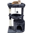 thumbnail image 1 of ANHXN Small Leopard Print Cat Tree for Indoor Cats, Cat Tower with Scratching Post, Modern Cat House with Padded Perch, Kittens Condo with Cradle, 1 of 14
