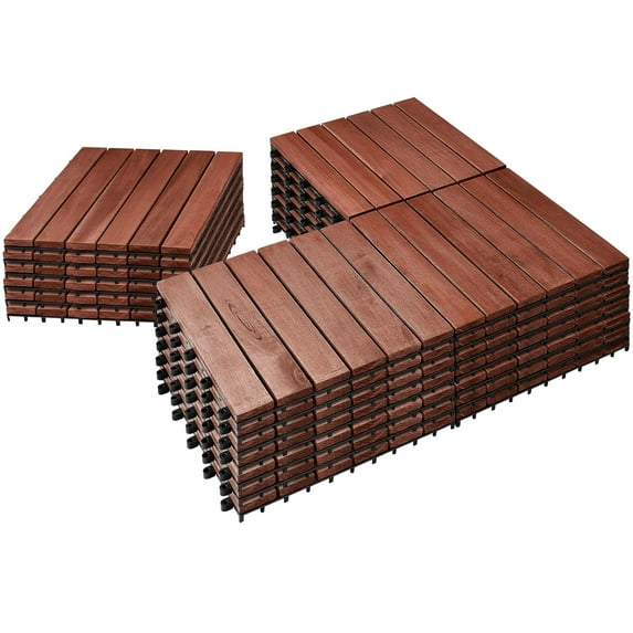 ANHXN Solid Acacia Wood Interlocking Deck Tiles - Waterproof Indoor Outdoor Patio Flooring Decking Tiles for Balcony, Backyard & Poolside, All Weather Use, Natural Wood