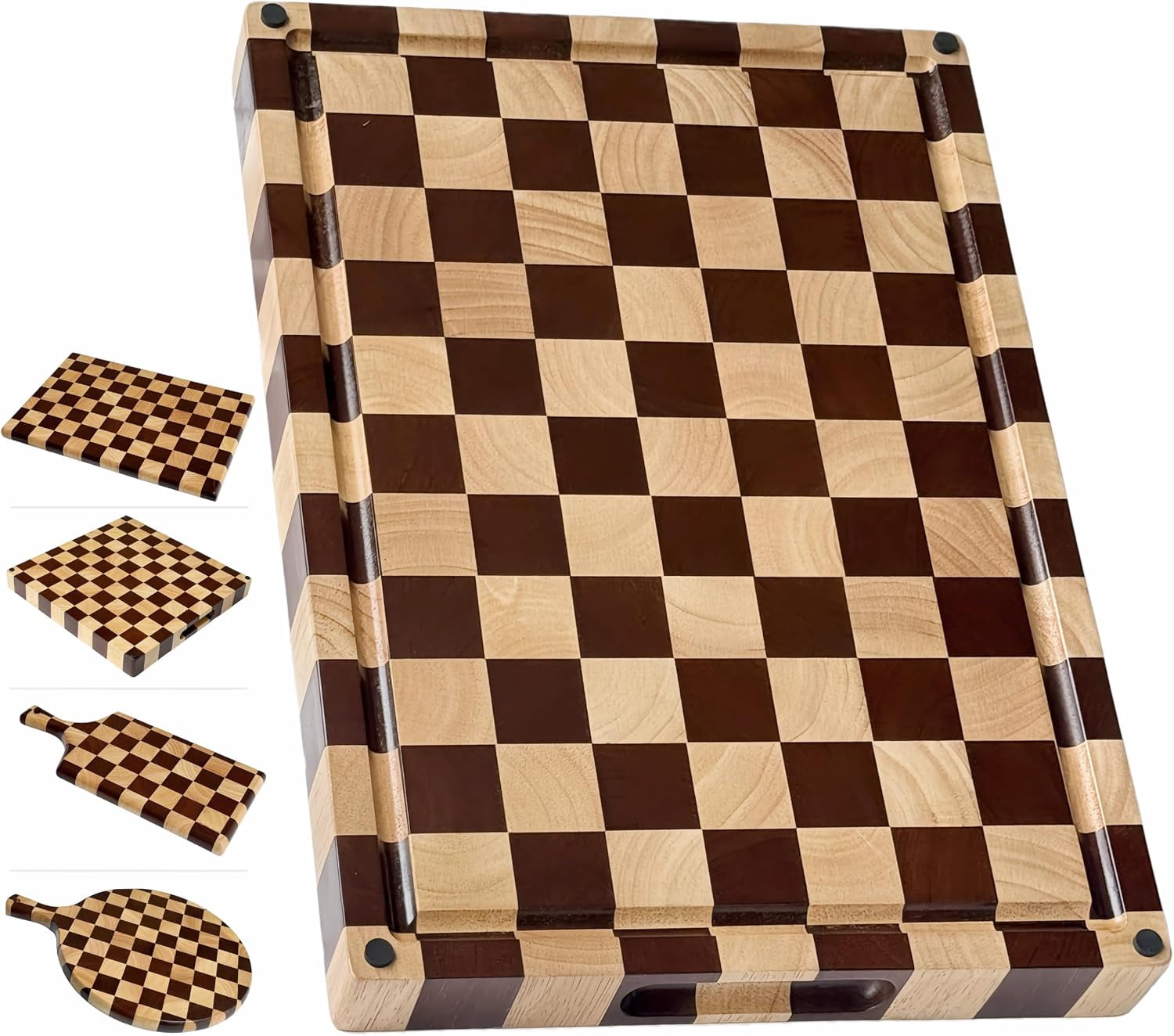 ANHXN This acacia wood checkered butcher block works as a kitchen ...