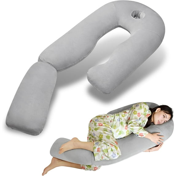 ANHXN U-Shaped Full Body Pillow for Side Sleepers –Cooling Pregnancy Pillow with Ear Piercing Design for Neck, Back, and Hip Support – Removable Washable Cover Space-Saving Design
