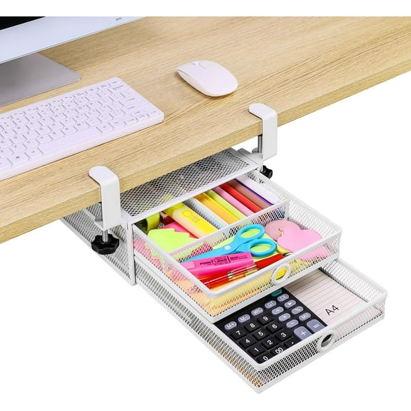 ANHXN Under Desk & Desktop Drawer Organizer - Metal Slide Out Drawers Organizer, Storage for Home Office Desk