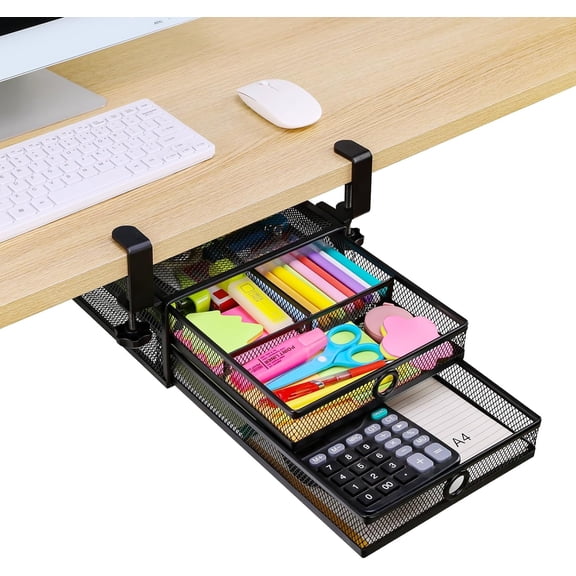 ANHXN Under Desk & Desktop Drawer Organizer - Metal Slide Out Drawers Organizer, Storage for Home Office Desk