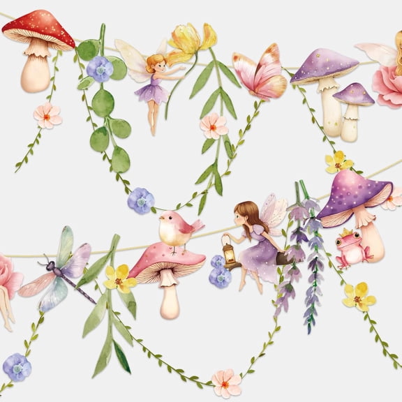 ANHXN Wildflower Party Decorations Butterfly Flower Banner Flower Leaves Banner Butterfly Garland for Wall Garden Spring Baby Shower Wedding Backdrop Decor