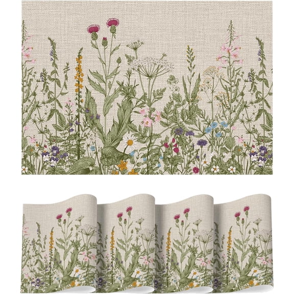 ANHXN Wildflower Vinyl Round Placemats Washable Non-Slip Platic PVC Table Mats for Party Kitchen Dining Decor