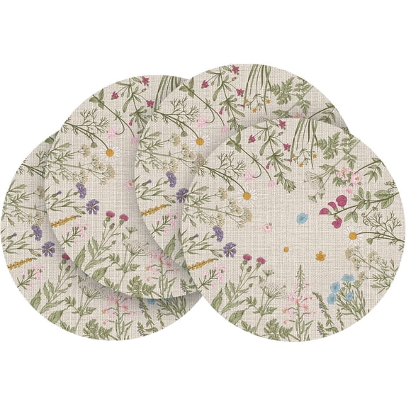 ANHXN Wildflower Vinyl Round Placemats Washable Non-Slip Platic PVC ...