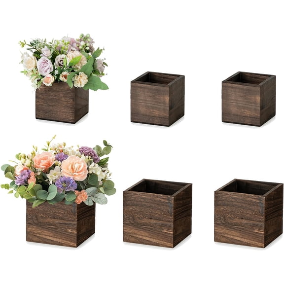ANHXN Wooden Box for Centerpiece Wedding:  Rustic Square Planter Box Farmhouse Table Fall Decor - Whitewashed Small Wood Vases Flower Pots for Windowsill Home Garden