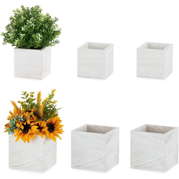 ANHXN Wooden Box for Centerpiece Wedding: Rustic Square Planter Box Farmhouse Table Fall Decor - Whitewashed Small Wood Vases Flower Pots for Windowsill Home Garden
