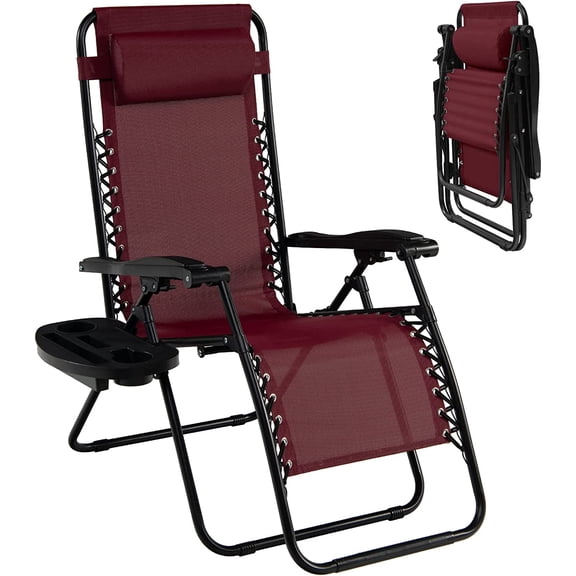 ANHXN Zero Gravity Lounge Chairs, 160°Adjustable Folding Recliner w/Pillow and Cup Holder, Comfy Outdoor Lounge Chairs for Patio, Lawn, Yard & Camp(1 piece)
