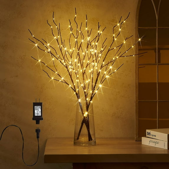ANHXN lighting branch with timer plug-in willow branch with fairy lamp flower vase branch, outdoor and indoor festival party decoration