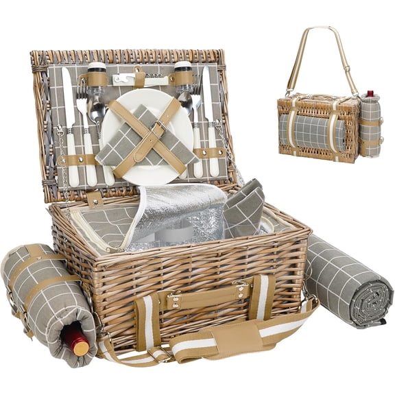 ANHXN picnic basket, picnic basket with insulated cooler and couple camping utensil set. Different colors and specifications to choose from