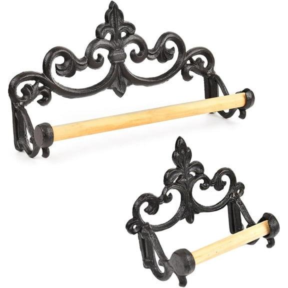 ANHXN retro cast iron toilet paper holder, decorative toilet paper roll holder, wall mounted tissue holder, French countryside bathroom kitchen wall decoration