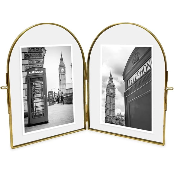 ANHXN retro style, double-sided arched brass and metal floating photo frame, available in different specifications and colors