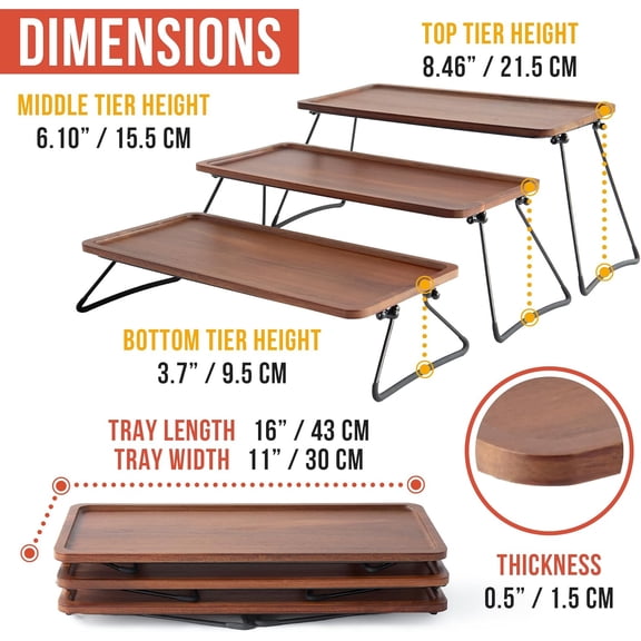 ANHXN tray with anti slip base, used for food display, cupcake rack, elevated cooked food board cake rack, wooden layered dessert service rack for gatherings and events