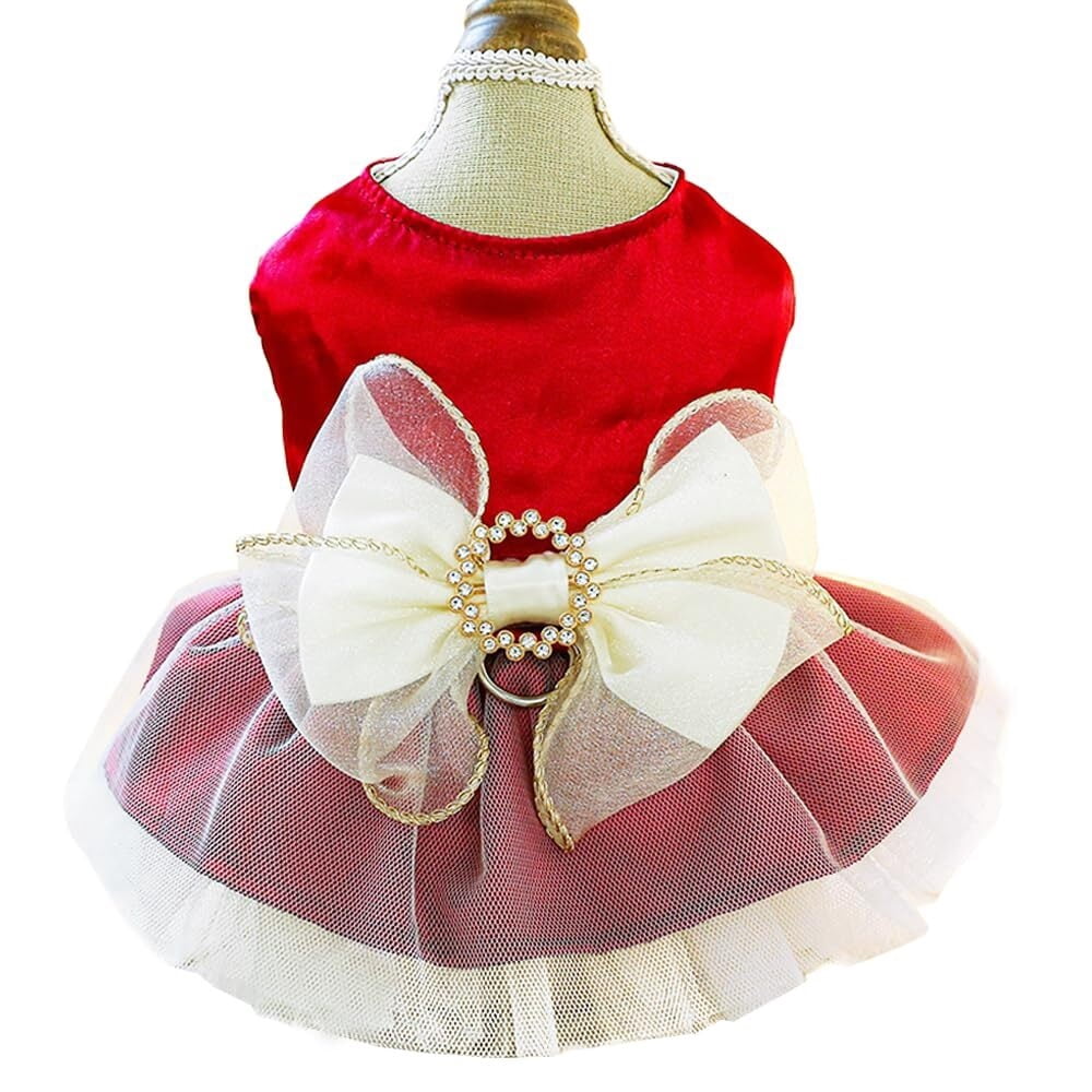 ANIAC Gray Dog Dress for Small Dogs Female,Bow Knot Girl Puppy Clothes with Detachable Pearl Necklace, Elegant Cat Dress, Formal Pet Pary Outfit for Wedding Birthday Valentines (Gray, Large)