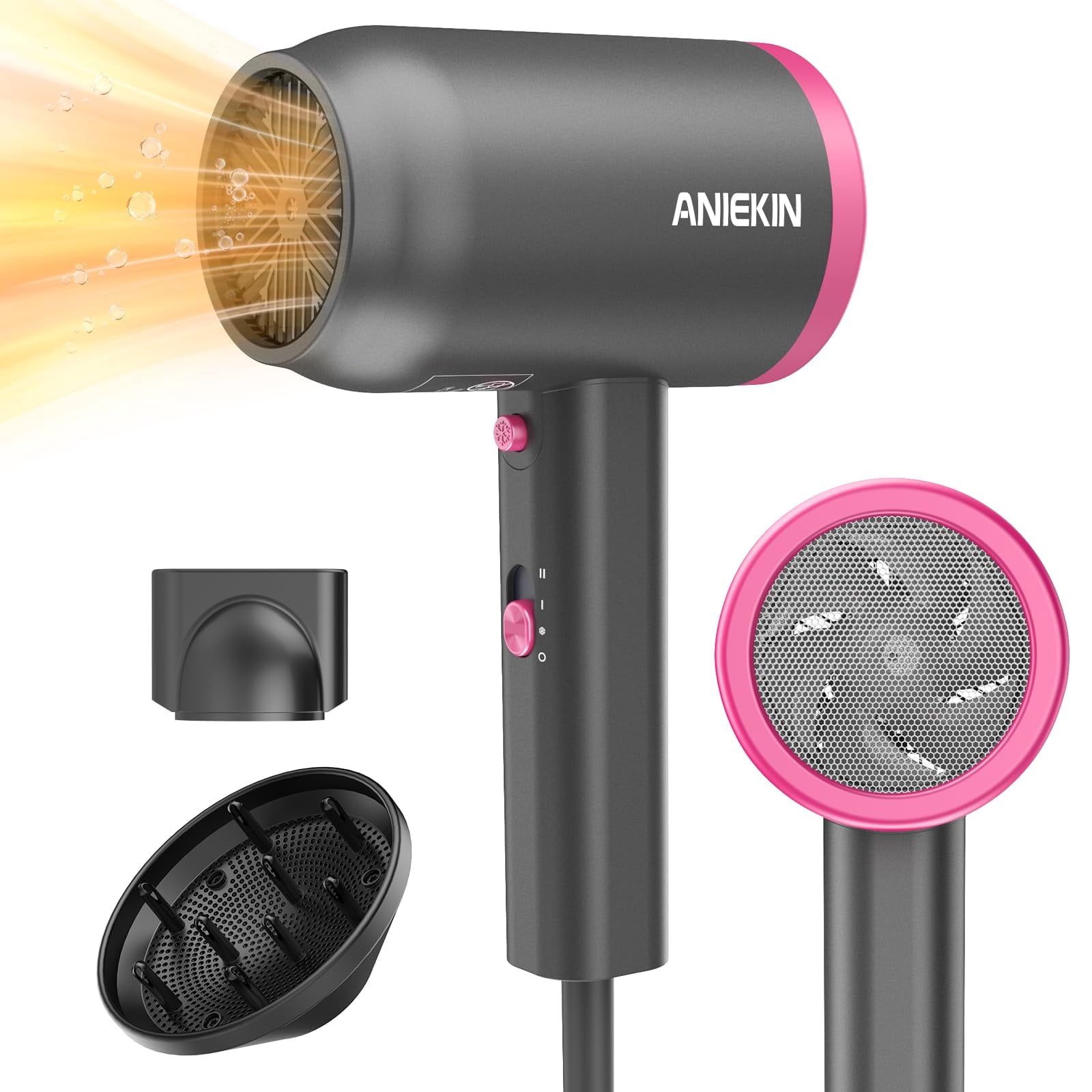 Hair Dryer, 1875 Watts Fast Drying Blow Dryer with Diffuser and Concentrator, Compact Lightweight Hair Dryer for Women and Men