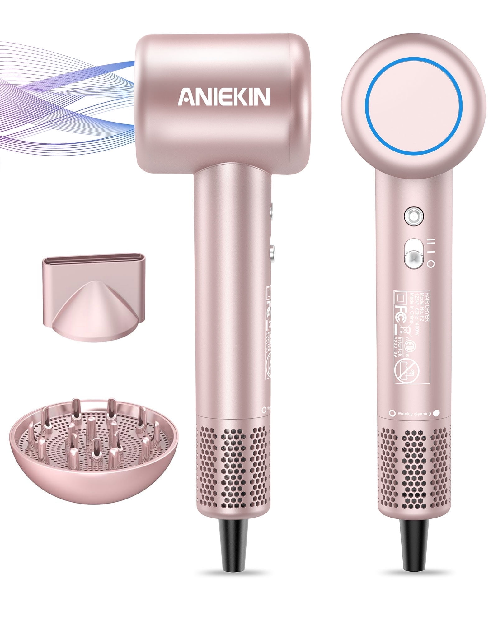 Hair Dryer, High-Speed Ionic Low Noise Blow Dryer with Brushless Motor for Fast Drying, Thermo-Control Quiet Compact Hair Blow Dryer with Magnetic Diffuser for Curly Hair for Home Travel Salon