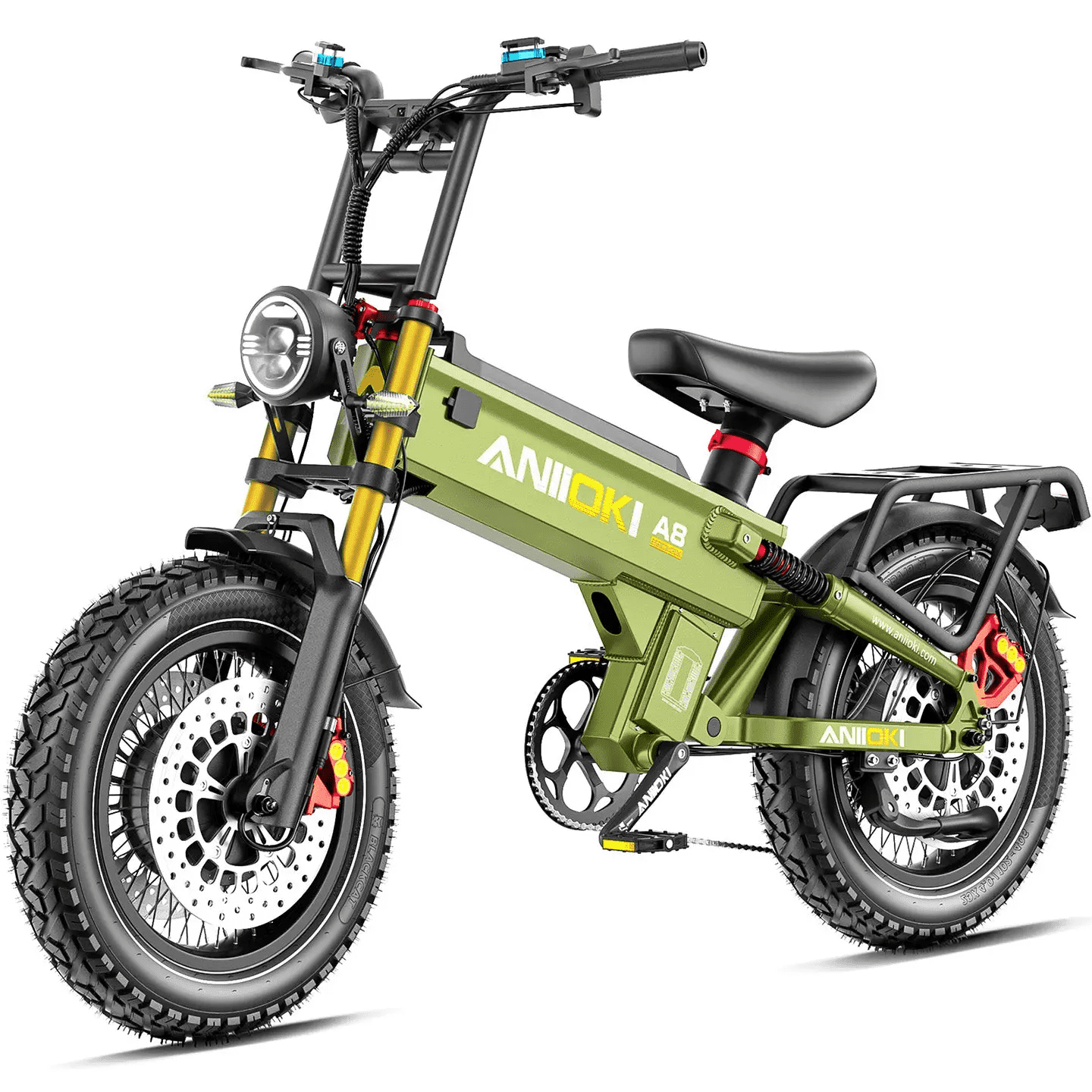 ANIIOKI A8 Pro Max 60V 70Ah Mountain Electric Bike for Adult, 230 Miles Long Range, 5600W Dual Motor,47mph,UL2849,CBS & Dual Front Disc Brakes, Smart Media System, New Charger Technology, Green