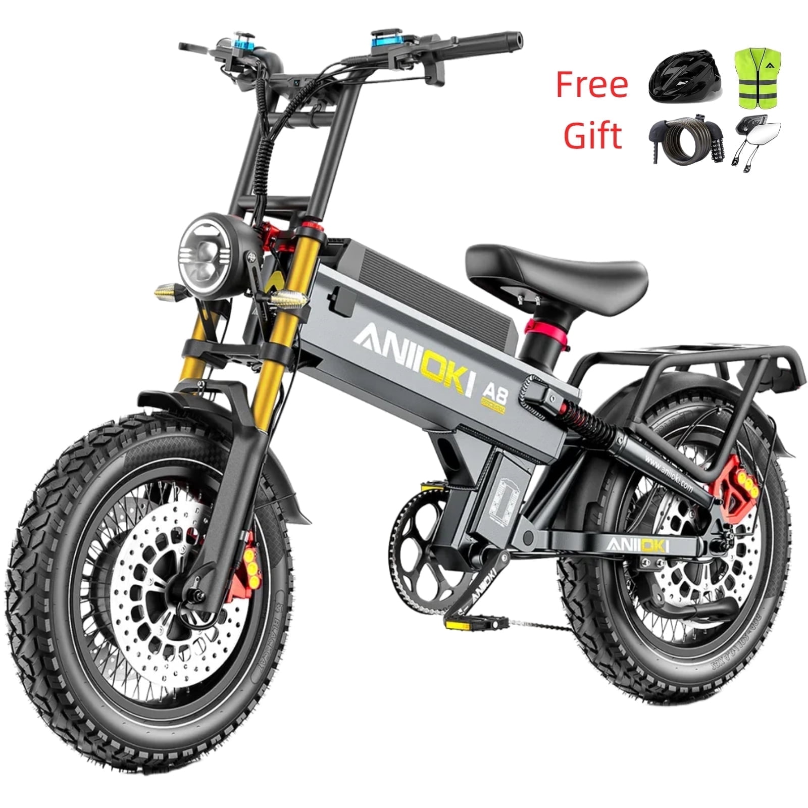 ANIIOKI A8 Pro Max Dual Motor Electric Bike for Adults, 60V 80Ah (4800Wh) Battery, 5600W Peak, Up to 41MPH, Air Suspension, 20"x4.0" Fat Tires
