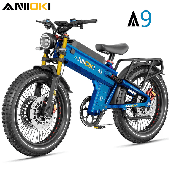 ANIIOKI A9 Pro Max 60V 80Ah All-Terrain Electric Bike for Adult, 245 Miles Long Range, 6000W Dual Motor,47mph,UL2849,CBS & Dual Front Disc Brakes, Smart Media System, New Charger Technology, Blue