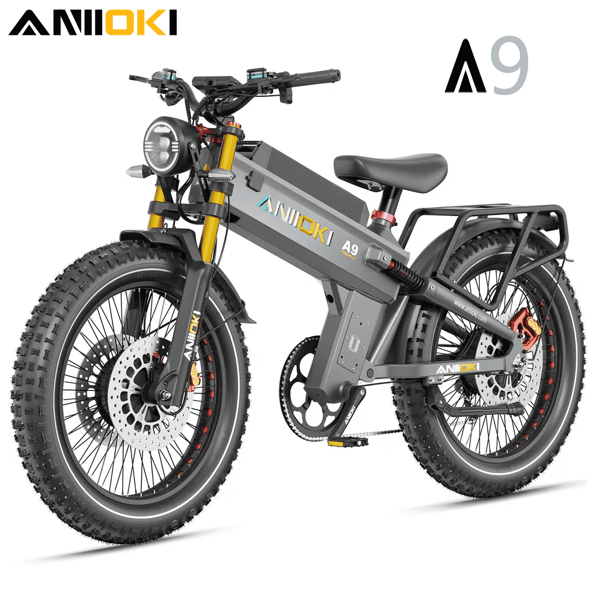ANIIOKI A9 Pro Max 60V 80Ah All-Terrain Electric Bike for Adult, 245 Miles Long Range, 6000W Dual Motor,47mph,UL2849,CBS & Dual Front Disc Brakes, Smart Media System, New Charger Technology, Gray
