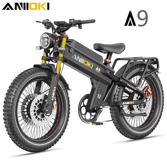 ANIIOKI A9 Pro Max 60V 80Ah All-Terrain Electric Bike for Adult, 245 Miles Long Range, 6000W Dual Motor,47mph,UL2849,CBS & Dual Front Disc Brakes, Smart Media System, New Charger Technology, Black