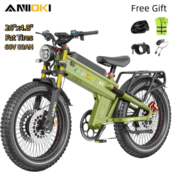 ANIIOKI A9 Pro Max 60V 80Ah Dual Motor Mountain Ebike,6000W Peak Power,45 MPH,Full Suspension,26"x4.8" Fat Tires,Ebicycles for Adults