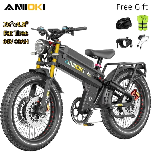 ANIIOKI A9 Pro Max Dual Motor Off-Road Ebike for Adults,6000W Peak Power,60V 80Ah,45MPH,26"x4.8" Fat Tires,Full Suspension,E-Bicycles