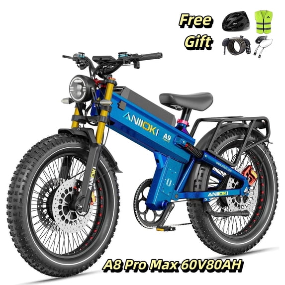 ANIIOKI A9 Pro Max Electric Bike 42Mph Upgraded,6000W(Peak) Dual Motor 60V 80Ah,200 Miles Long Range,Shimano 7-Speed, All-Terrain 26"x4.8" Fat Tire Ebike UL2849