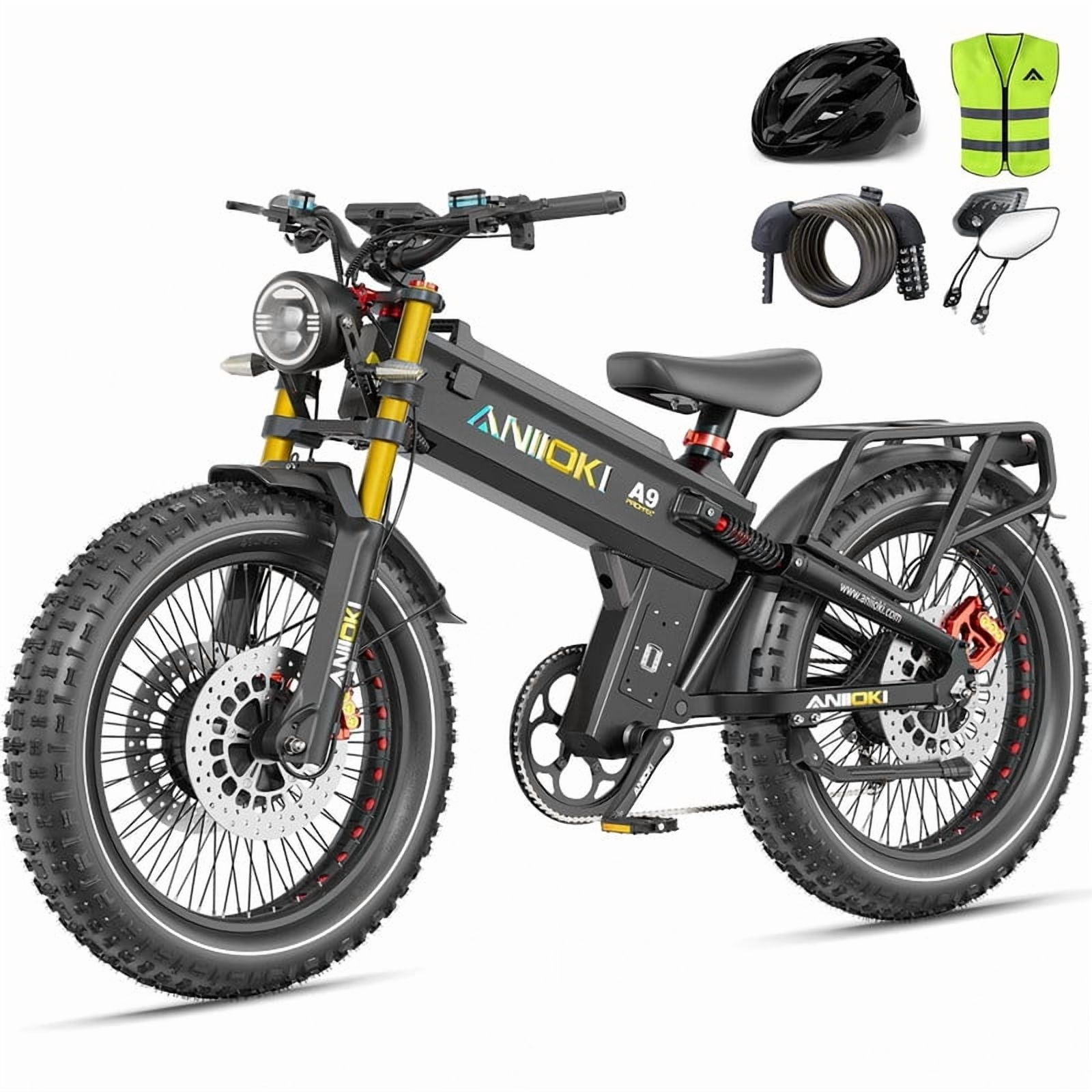 ANIIOKI A9 Pro Max Electric Bike 60V 70Ah,5600W(Peak) Dual Motor 45+MPH ,26"x4.8" Fat Tires Dirt Bike,200 Mile Range,Shimano 7-Speed,Full Suspension Off-Road Ebike UL2849