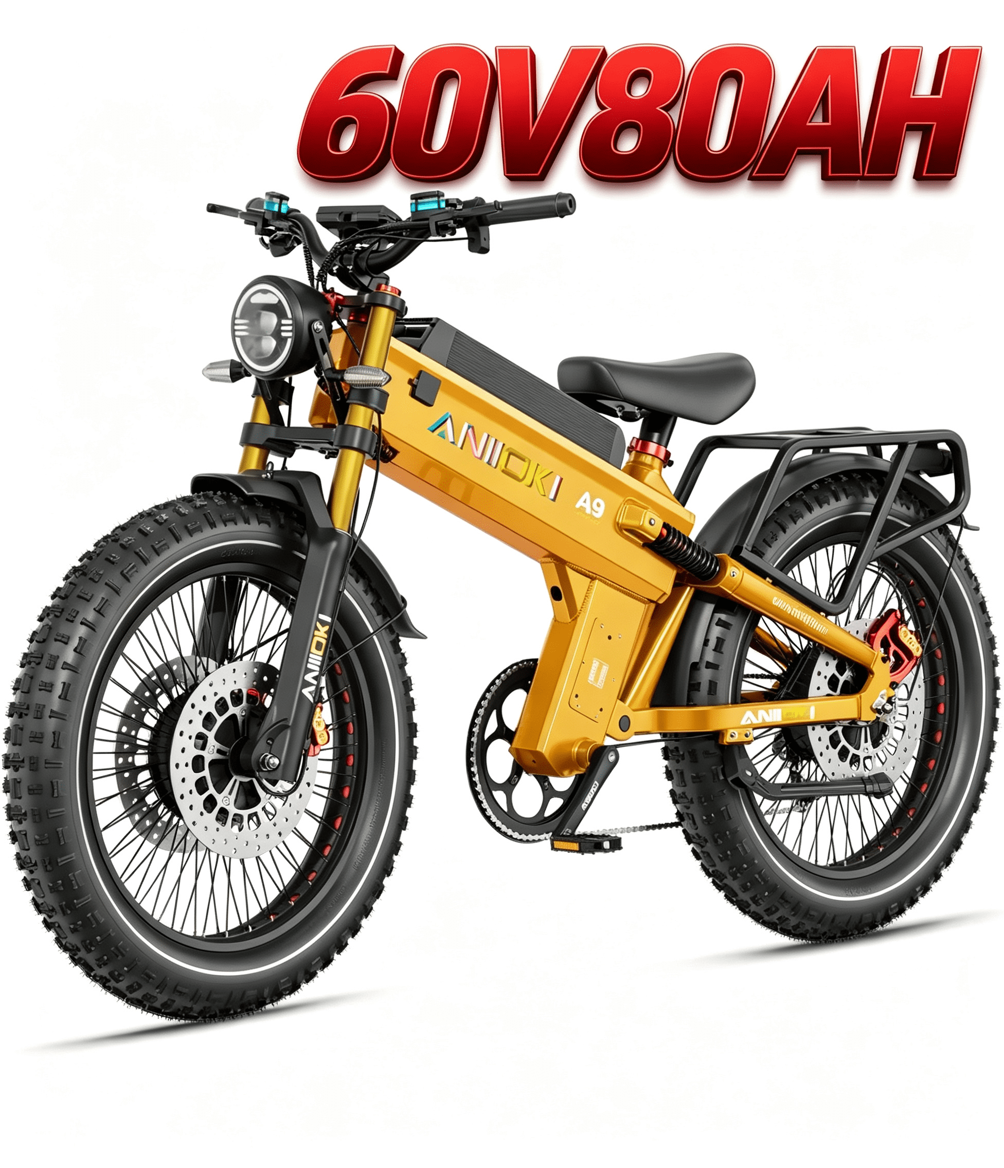 ANIIOKI A9 Pro Max Motorized Dirt Bike, 6000W Peak Dual AWD Motor, 60V 80Ah Battery, 45+MPH Top Speed, 26×4.8 Super Fat Tire, Full Suspension, CBS Brake, UL2849 Certified