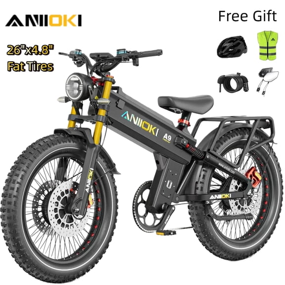 ANIIOKI A9 ProMax 60V 70Ah Dual Motor Electric Off-Road Bike for Adults,5600W Peak,45MPH,245 Miles Range,26"x4.8" Fat Tire E-Bike