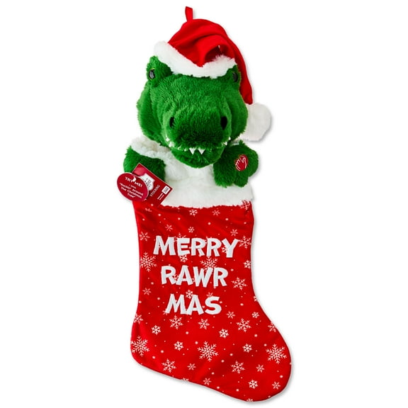 Animated Dino Christmas Stocking, Red and Green, 20.75", by Holiday Time