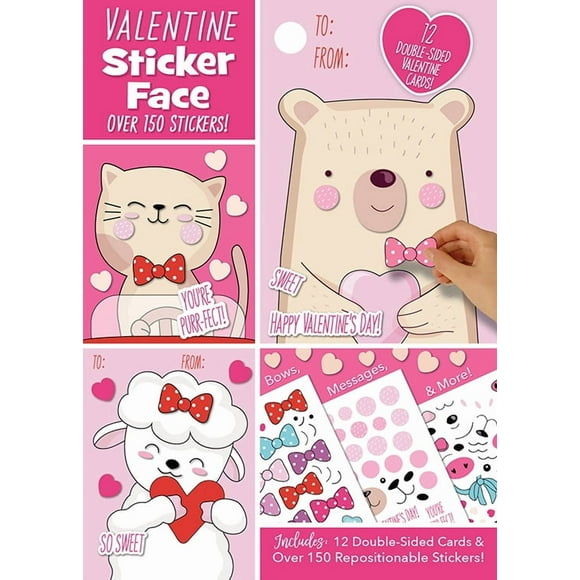 Valentine's Day Animals Sticker Face Activity Book, Over 150 Stickers and 12-Pages - Kids Craft by Bendon