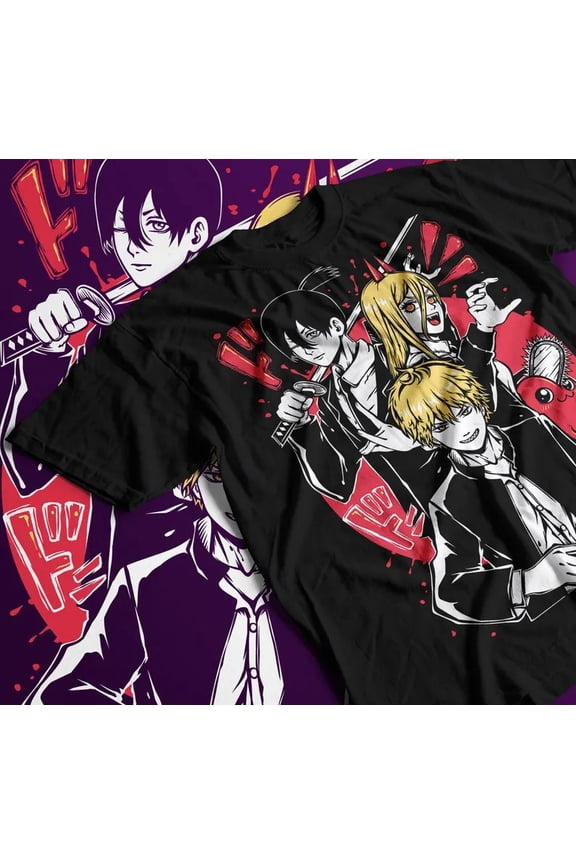 ANIME CHAINSAWMAN DENJI AND POWER HIPHOP BLACK T SHIRT GIFT FOR FRIENDS