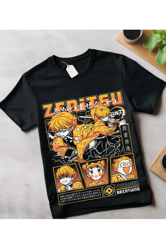 ANIME KNY ZENITSU BLACK T SHIRT UNISEX STYLE